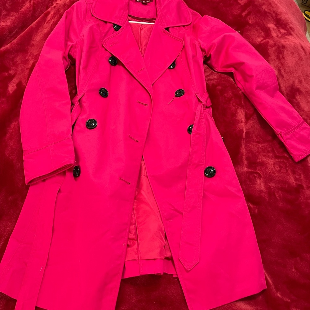 Merona Womens Pink Belted Double Breasted Long Sleeves Trench Coat Jacket Size S